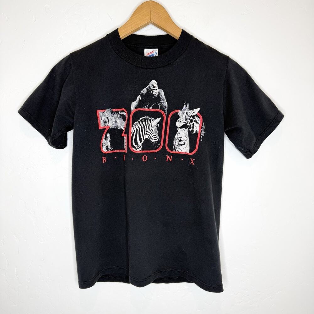 Vintage 1990 Bronx Zoo T Shirt Womens Small Black USA United Star Animal Jerzees